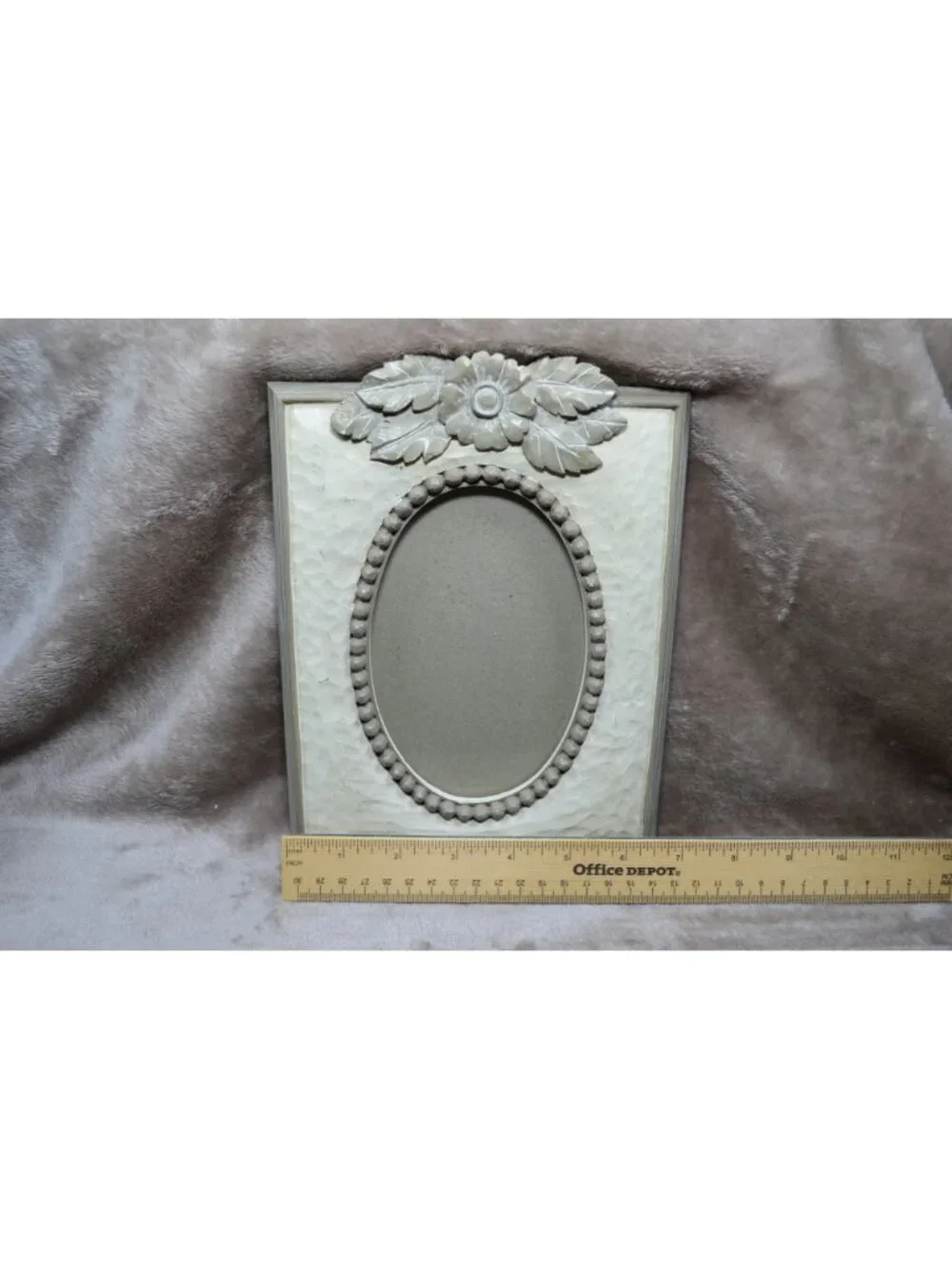 Photo Frame Picture French Country Distressed Faux Wood Floral Shabby Chic Oval
